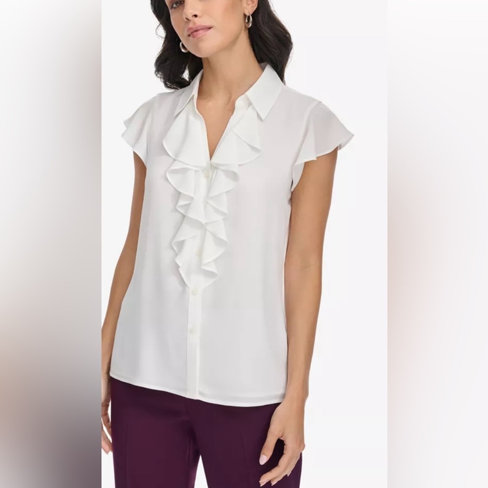Calvin Klein Elegant Ruffle Front Cap Sleeve Blouse White
Preppy SP